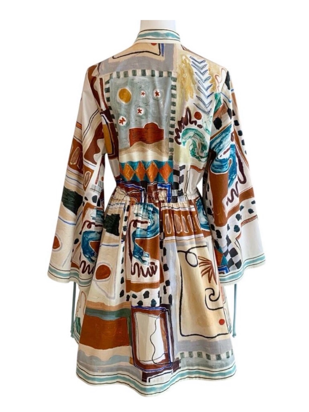 Alemais Multicolor Abstract Print Long Sleeve Drawstring Dress — image 3 of 4